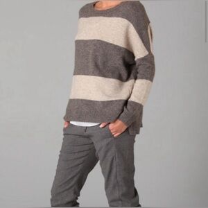 VINCE Brown & Cream scooped neck oversized wool sweater